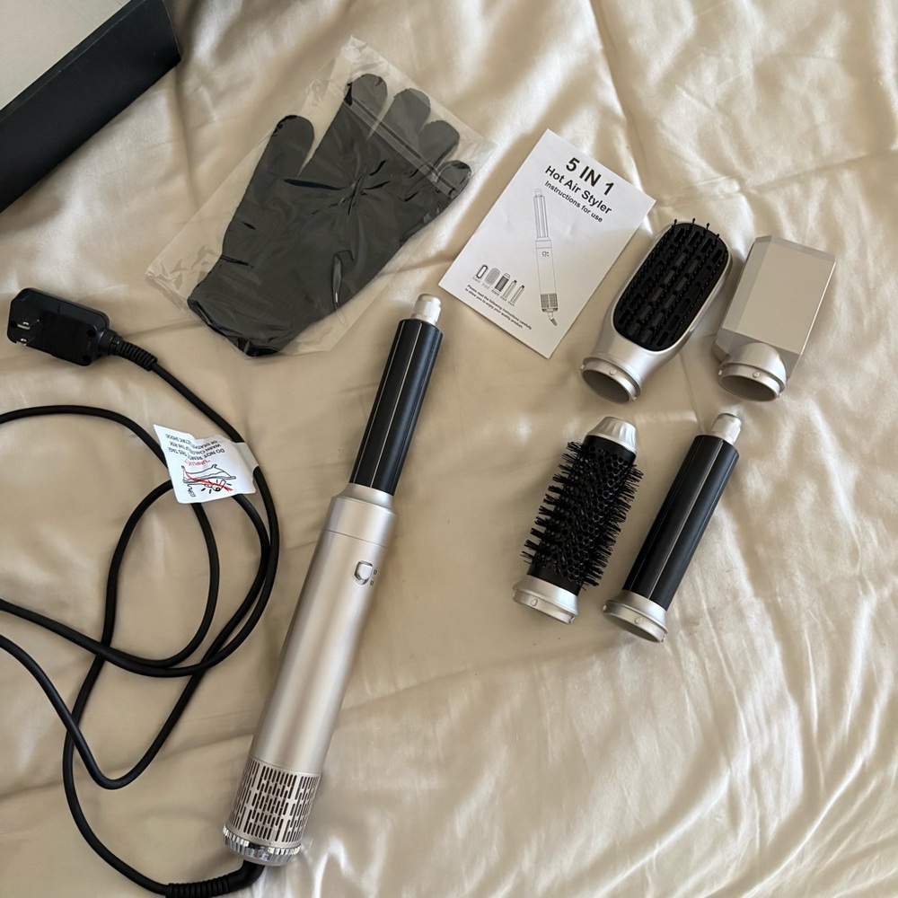 5-in-1 Silver Hot Air Styler -Multi-Attachment Hair Brush Set